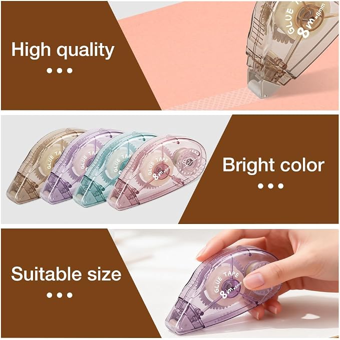 Double Sided Tape Roller, 8 Pack Adhesive Scrapbook Tape Runner