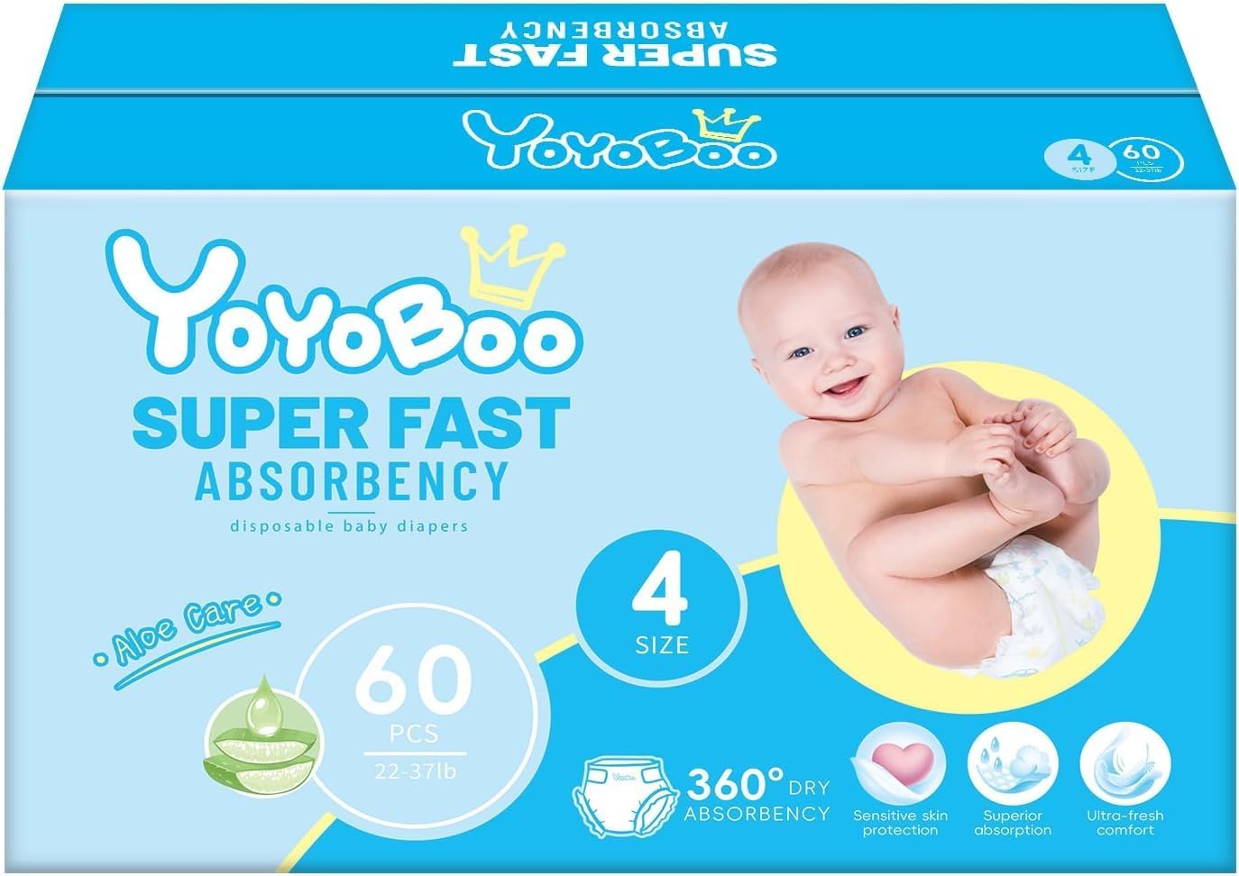 Disposable Baby Diapers, High Absorbency, Hypoallergenic,Baby Essentials，Healthy Baby Diapers, Overnight Protection,Size 4, 60 Count