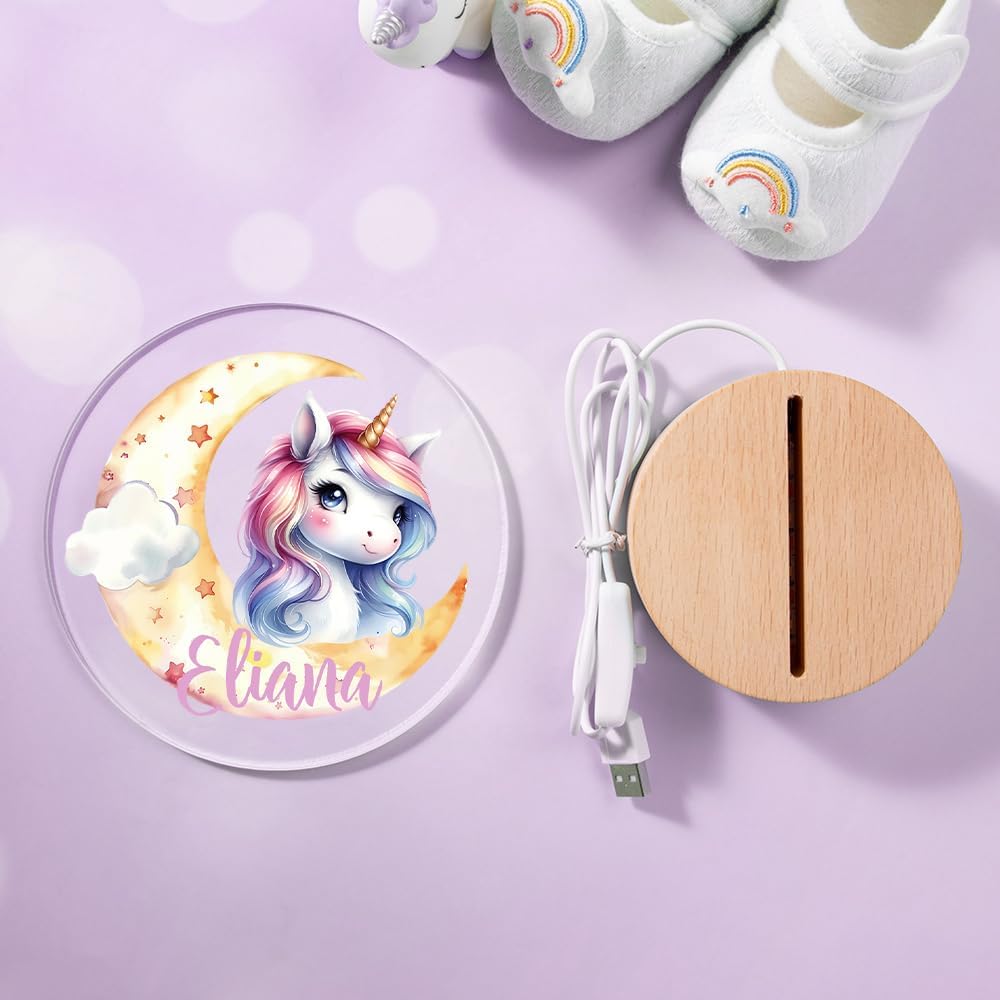 callie Acrylic Night Light Name Plate Personalized, Custom Cute Dreamy Mythical Beast with Wooden Base Bedroom Decor, Birthday Gifts Kid Gifts for Family (Cute Dreamy Mythical Beast)