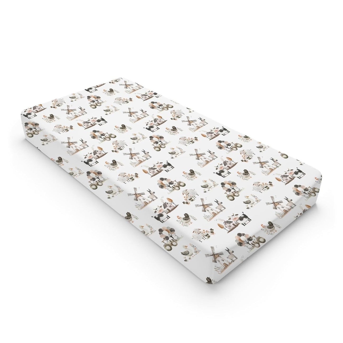 Boho Farm Animals Baby Changing Pad Covers for Boy Girl 32''x16'' Farm Cow Chicken Duck Lamb Donkey Barn Windmill Flower Fitted Diaper Change Table Mats Spring Farm Life Soft Cradle & Bassinet Sheets