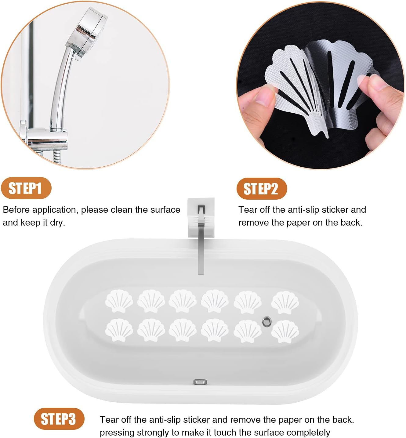 Non-Slip Bathtub Stickers, 24 PCS Shell Safety Bathroom Tubs Showers Treads Adhesive Decals Scraper (White)