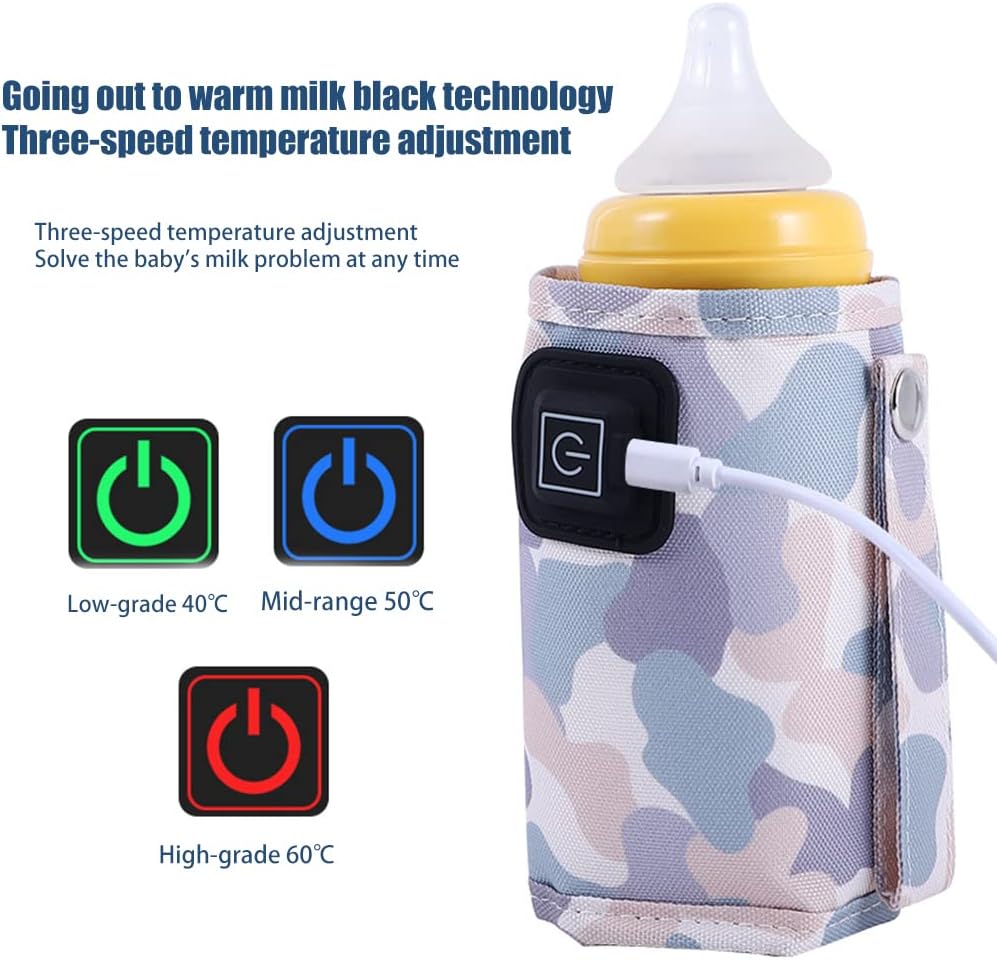 Car Travel Bottle Warmer,5V 2A USB Heating Bottle Warmer 40°C-60 °C Three Gear Adjustable Car Travel Milk Bottle Warmer Milk Heat Keeper Lightweight Milk Heater Cover,Pink