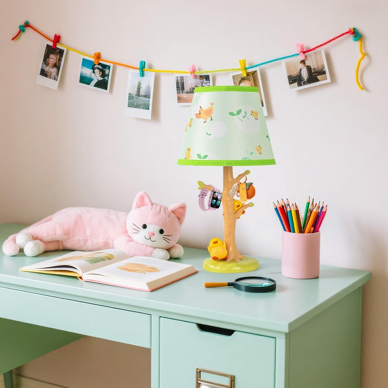 Table Lamp for Kids, 16 Inch Cute Chicken Bedside Lamp with LED Bulb, Animal Resin Desk Lamp for Boys Girls Bedroom or Nursery Decor