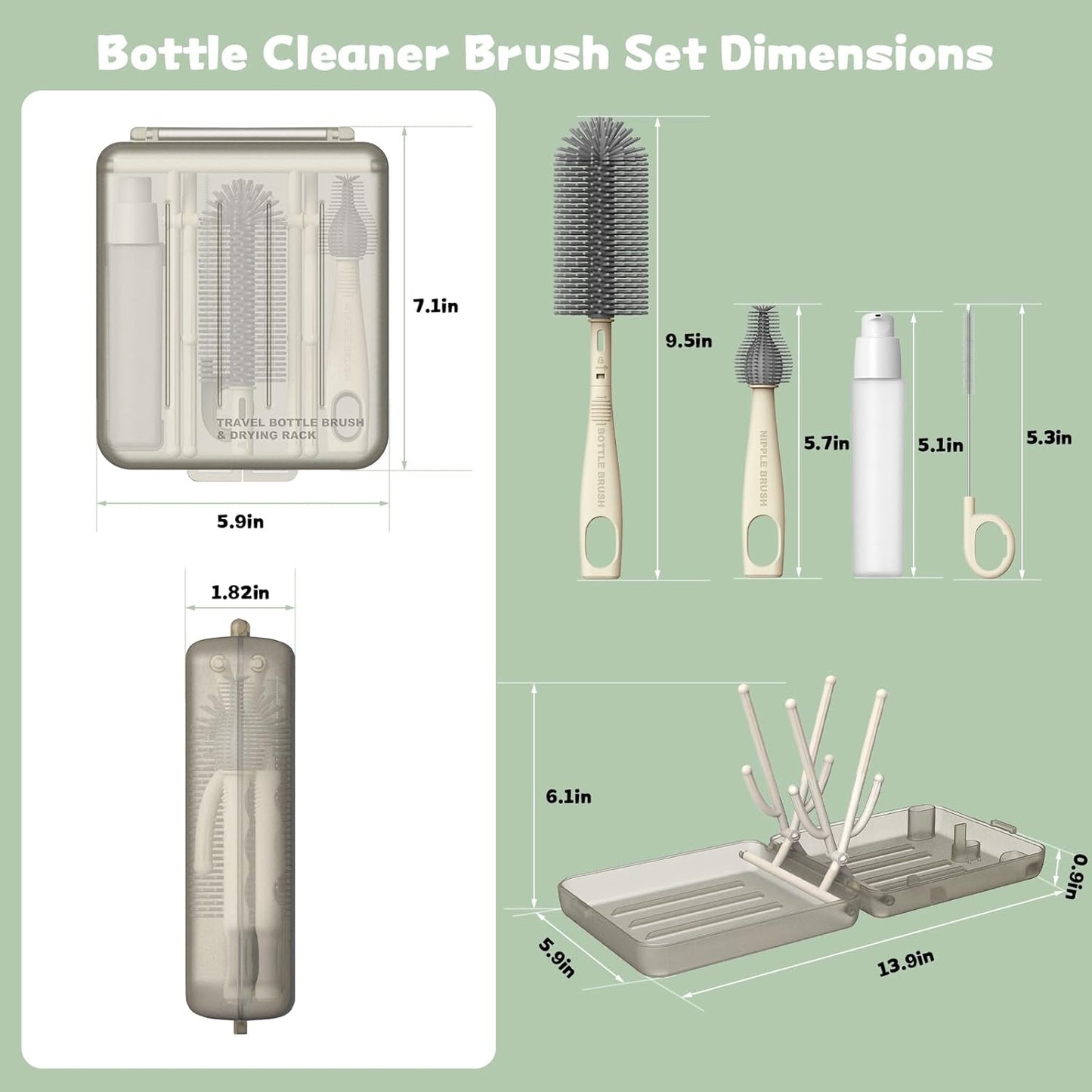 Bottle Brush Set, Portable Bottle Washing Kit,Travel Baby Essentials Silicone Bottle Cleaning Brush with Box, Bottle Cleaning Tool for Home and Travel