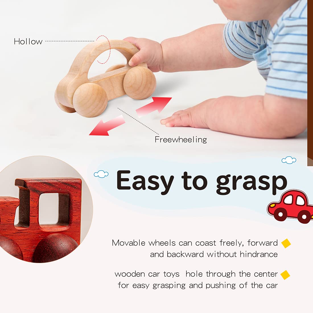 Wooden Rattle Toy Baby Wooden Car Baby Toddler Toy Preschool Education Car Toy 3PCS Newborn Gift