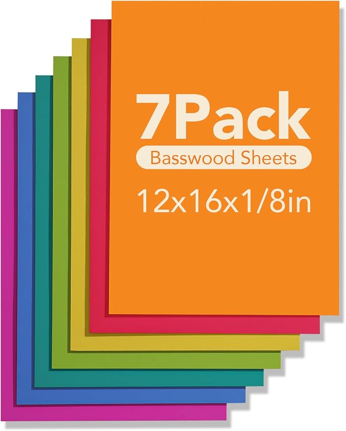 ROBOTIME 7-Pack Double-Sided Colored 1/8" Plywood Sheets