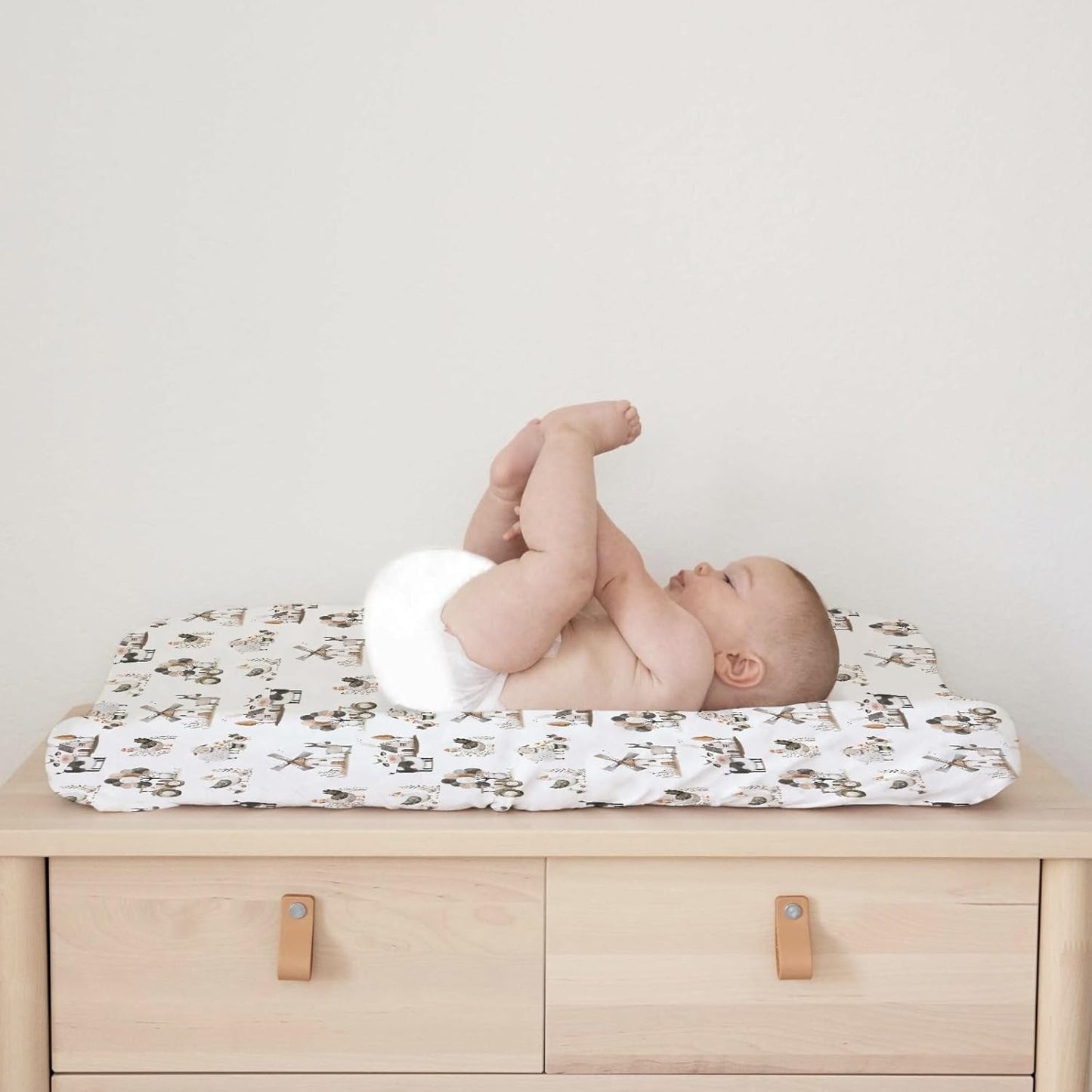 Boho Farm Animals Baby Changing Pad Covers for Boy Girl 32''x16'' Farm Cow Chicken Duck Lamb Donkey Barn Windmill Flower Fitted Diaper Change Table Mats Spring Farm Life Soft Cradle & Bassinet Sheets