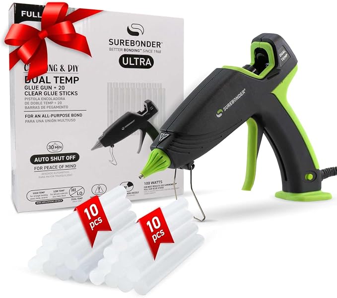 Surebonder Hot Glue Gun and Glue Sticks, Full Size 100W Dual Temperature Hot
