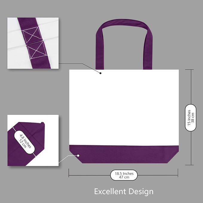 TOPDesign 3-Pack Super Strong Large 12oz Cotton Canvas Tote Bags, Reusable