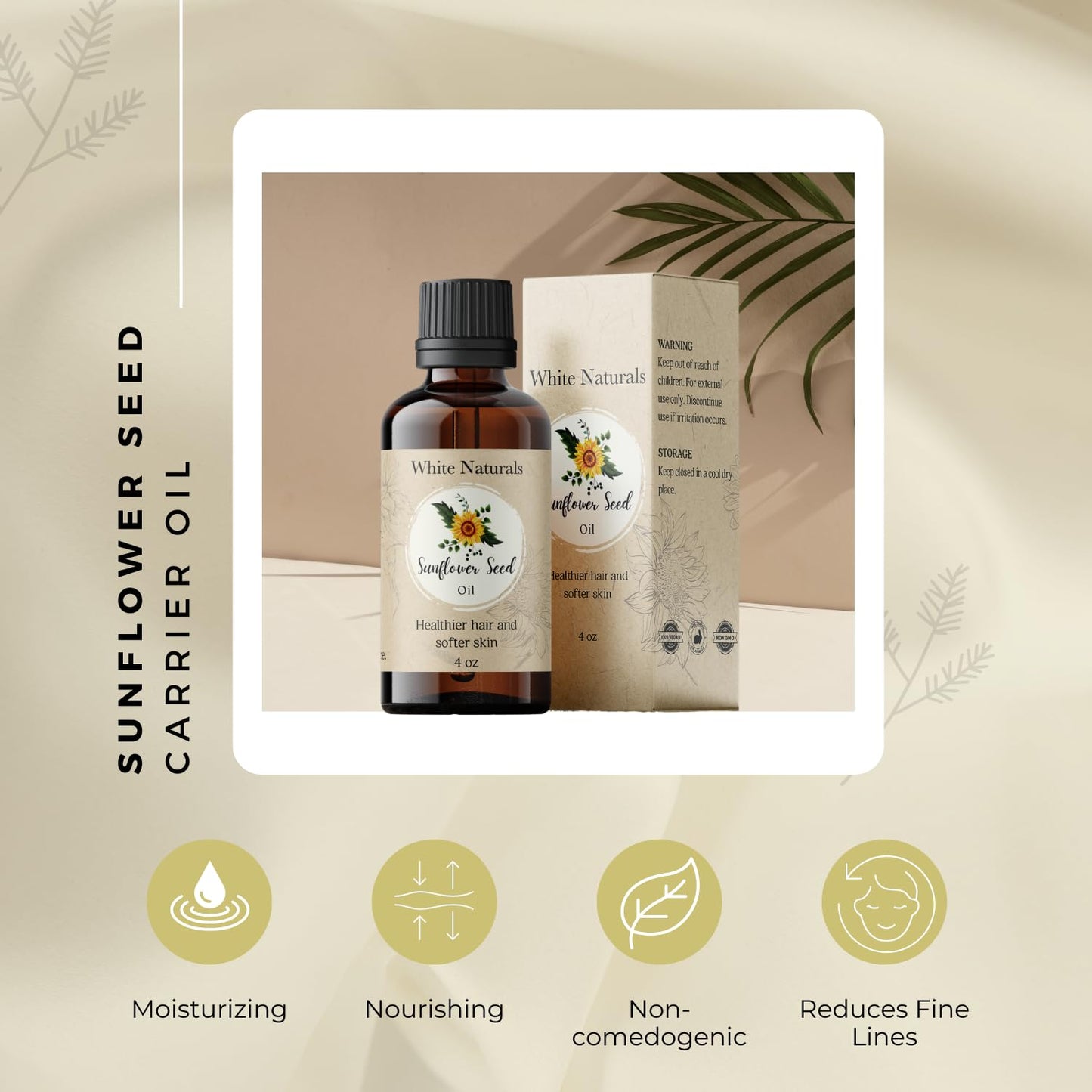 Sunflower Seed Oil, Pure and Natural, Cold-Pressed, for Skin Care, Massage, Hair Care, and to Dilute Essential Oils, 4 fl oz