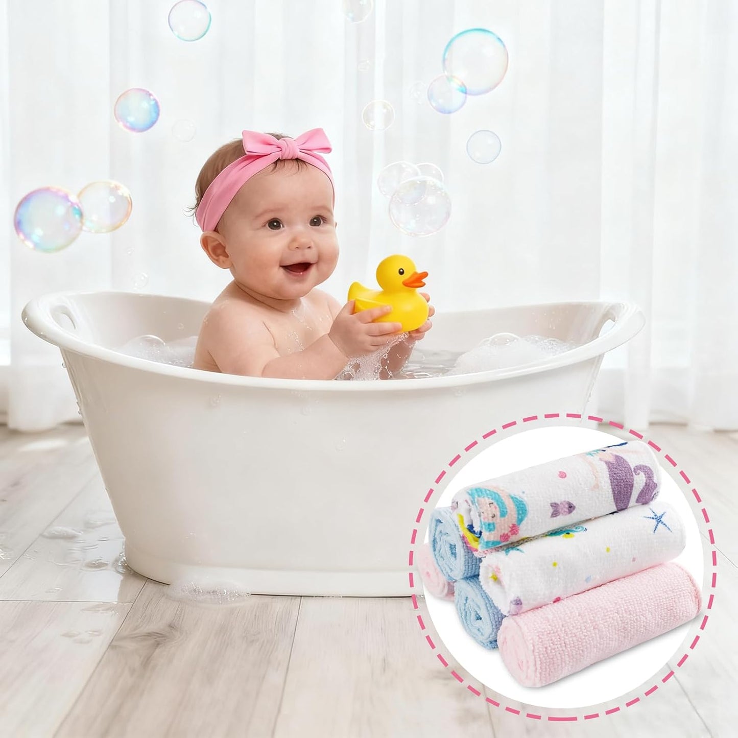 Baby Washcloths, 24Pack Baby Wash Cloths Extra Soft & Ultra Absorbent, Baby Towels and Washcloths Face Towels for Unisex Boys Girls Body, Washclothes Gentle on Sensitive Skin, 9x9 Mermaid
