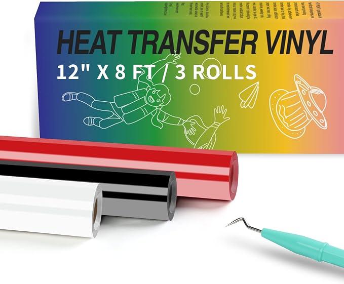 HTVRONT HTV Vinyl Rolls Black White and Red Heat Transfer Vinyl