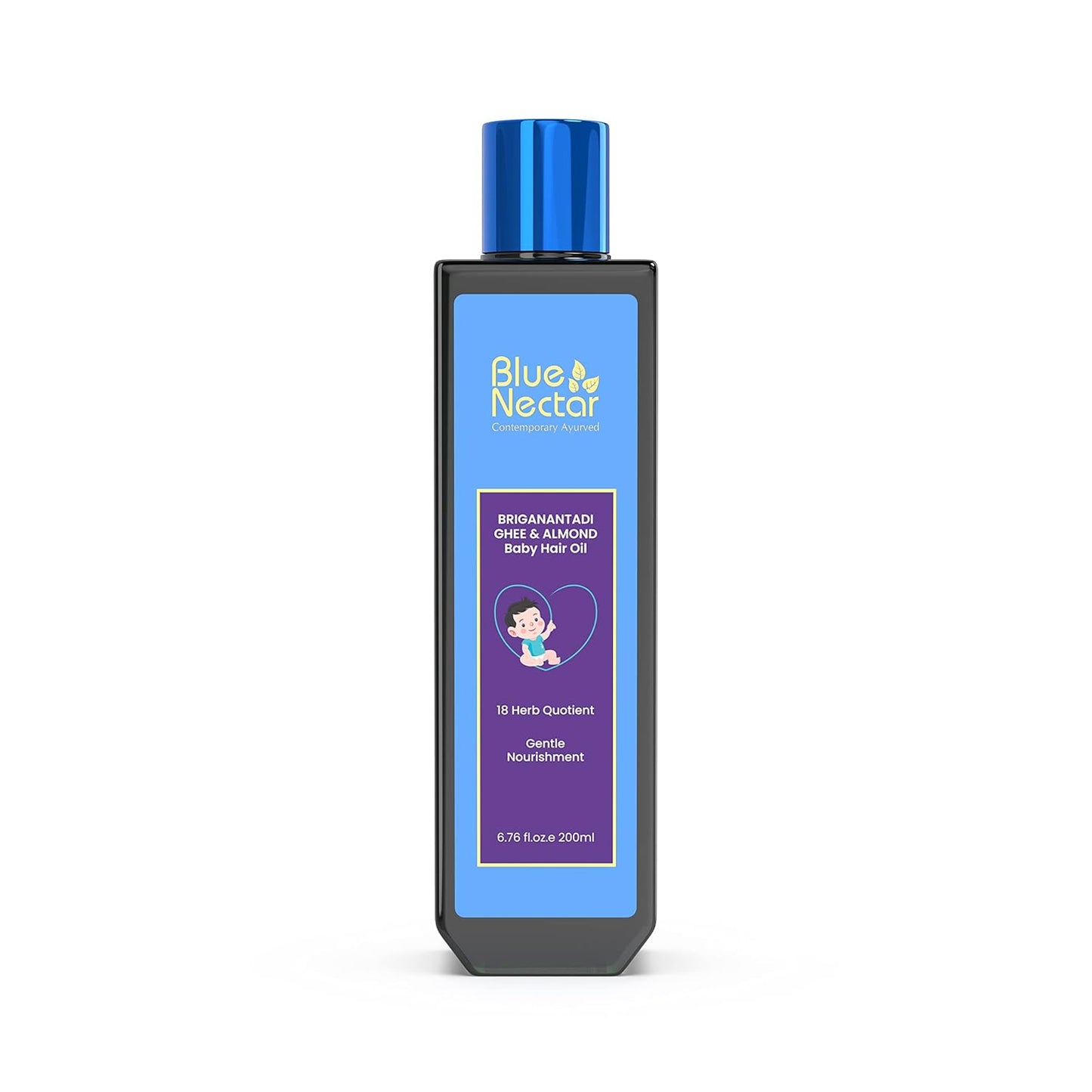 Blue Nectar Ayurvedic Baby Hair Oil with Organic Ghee, Almond Oil, Coconut Oil & Olive Oil for Hair and Scalp (18 Herbs, 200 ml)