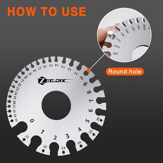 ZeeDix Standard Dual-Sided Round Wire Cable Sheet Gage | Stainless Steel Metal