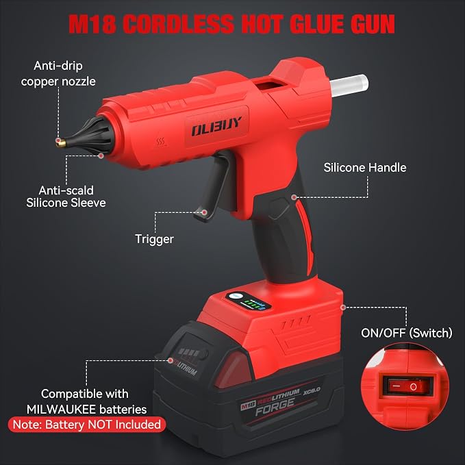 Cordless Hot Glue Gun for Mil-waukee M-18 Battery - 100W Hot Glue Gun and 35PCS