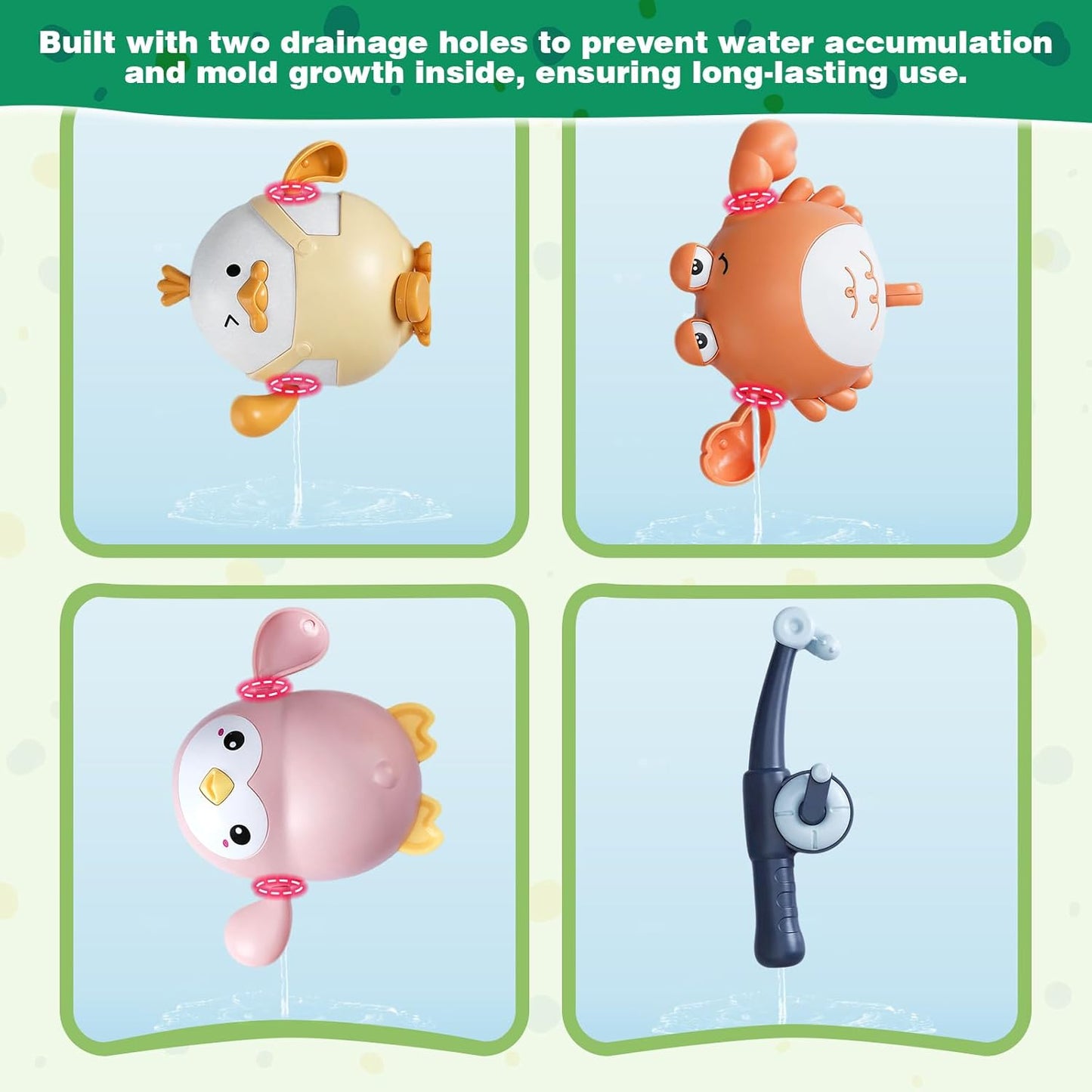 5PCS Baby Bath Toys Cute Pull String Bathtub Toy with Pull & Go Swimming Toys Magnetic Fishing Games Kids Wind-up Floating Water Bathtub Toy