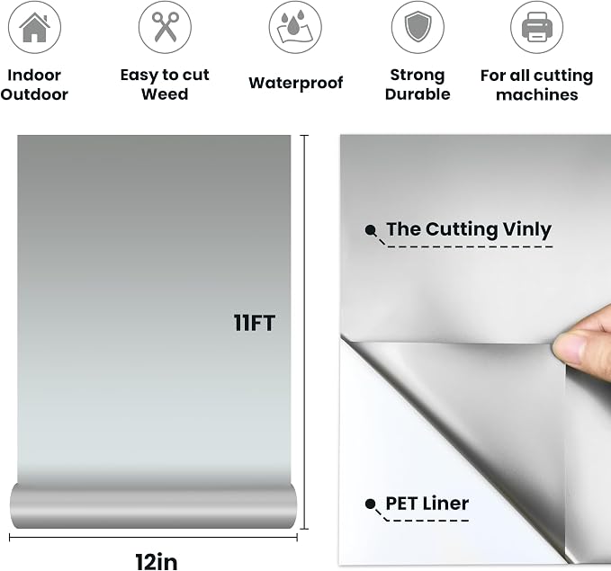 Glossy Silver Permanent Vinyl, Durable & Removable Roll