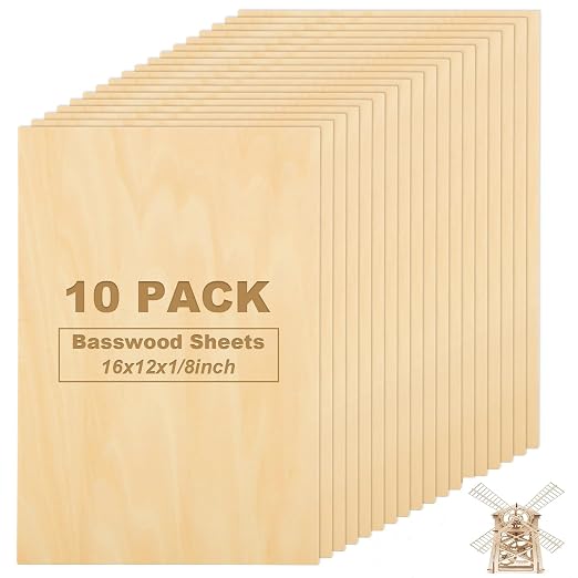 10Pcs 16 x 12 x 1/8 Inch Basswood Sheets, Unfinished Wood Boards, 3mm Basswood