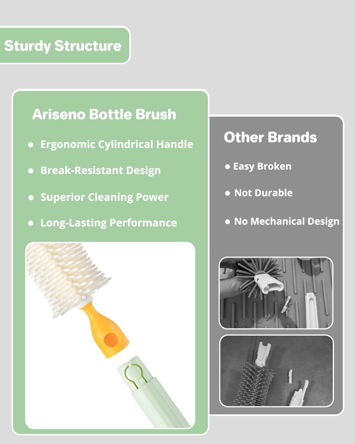Travel Bottle Cleaner Kit, 6-in-1 Baby Bottle Brush with Silicone Bottle Brush, Nipple Brush, Straw Brush, Drying Rack, Dispenser, Organizer, Baby Travel Essential, Gifts for New Mom - Green