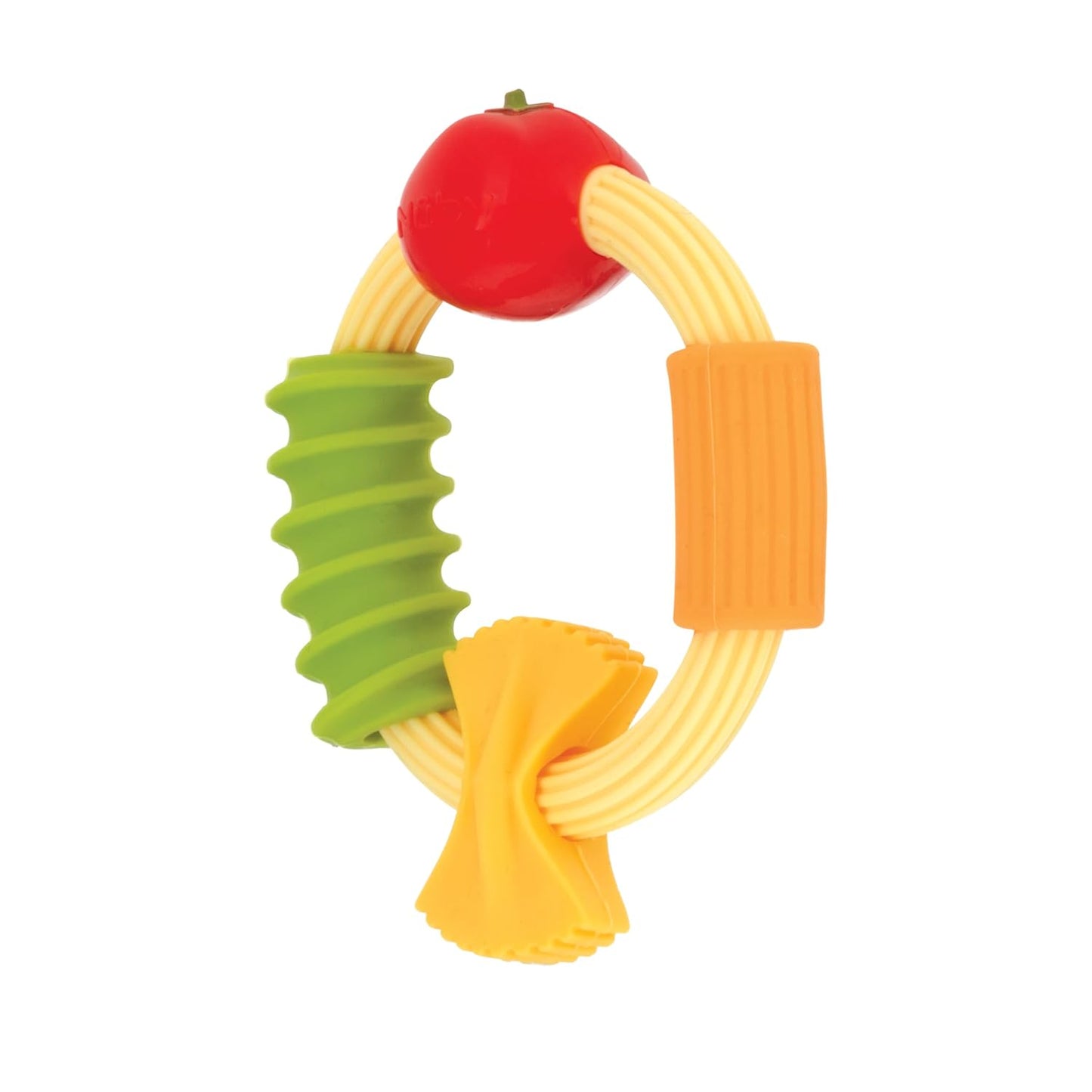 Nuby Pasta Ring Teether - Soft Silicone, Multi-Textured Surface, Easy Grip, Teething Relief for Babies 3+ Months