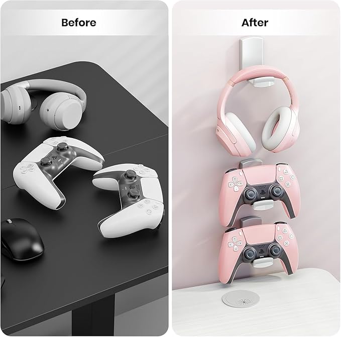 Sticky Headphone Stand Controller Holder - EURPMASK 2 Pack Upgraded Adhesive Headset Hook, Headphone Holder for Desk with Soft Rubber Pads, Gaming Accessory Controller Headset Stand, Pearl White