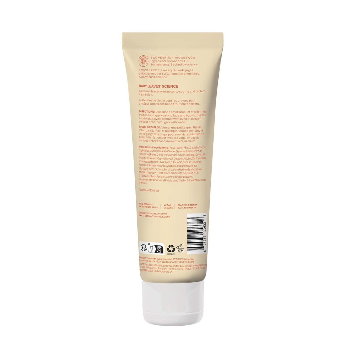 ATTITUDE Baby Lotion, EWG Verified Moisturizer, Dermatologically Tested Moisturizing Cream, Vegan and Cruelty-Free, Pear Nectar Scent, 8 Fl Oz