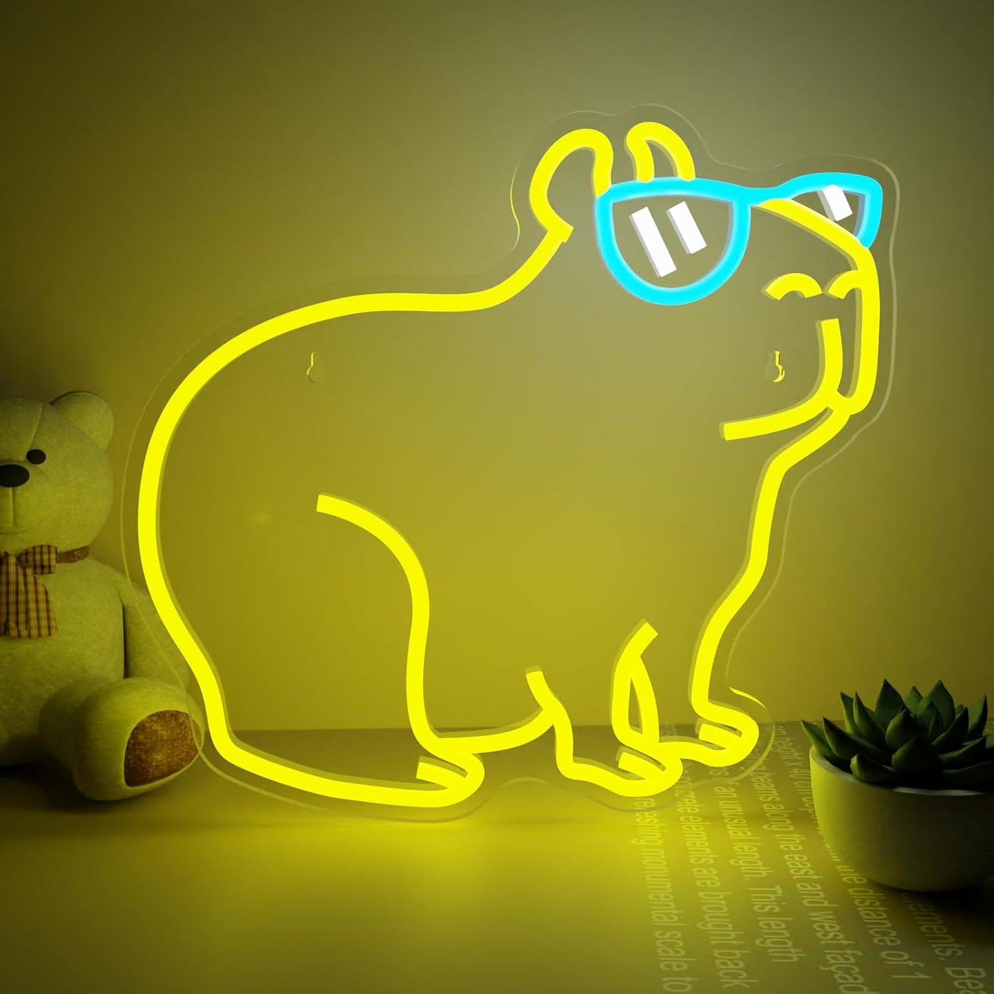 Cool Capybara Neon Sign, Dimmable Capybara Lemon Yellow LED Wall Light, Fun Cute Animal Night light Decor for Teens Room, Bedroom, Game Room, Pet Store, Birthday Party Gift