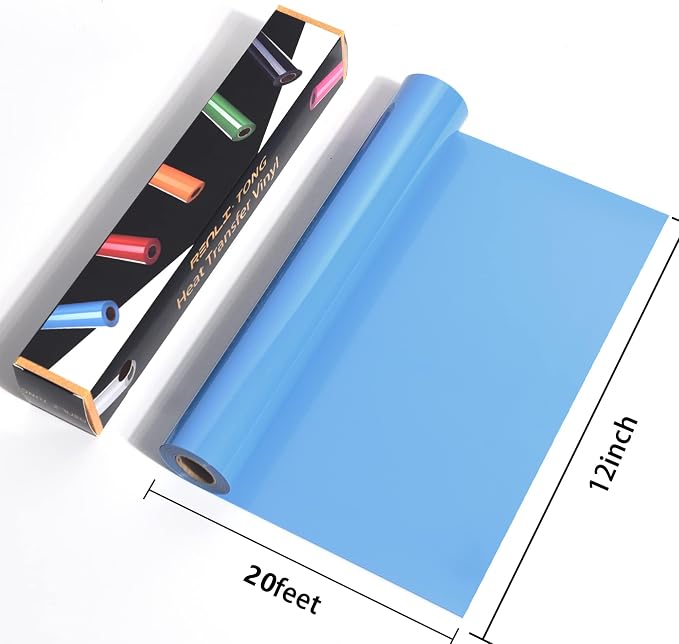 RENLITONG Sky Blue Iron on Vinyl 12Inch by 20ft Roll Heat Transfer Vinyl