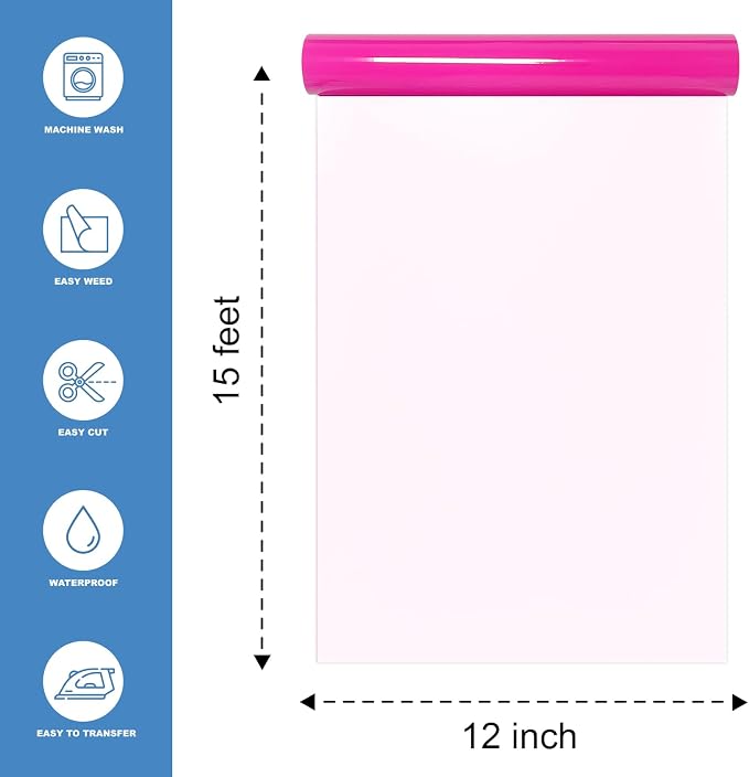 Neon Pink Heat Transfer Vinyl HTV Roll Matte PU 12" x 15 ft. | Easy to Cut