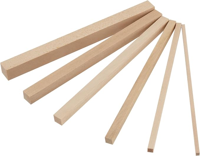 215 PCS Basswood Sticks, Hardwood Square Dowels, Unfinished Wooden Dowels