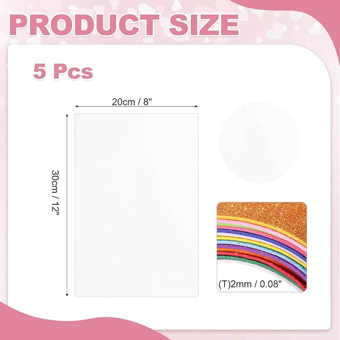 MECCANIXITY 5 Sheets White Shiny Foam Sheets, 8 Inch x 12 Inch Sparkle EVA Foam