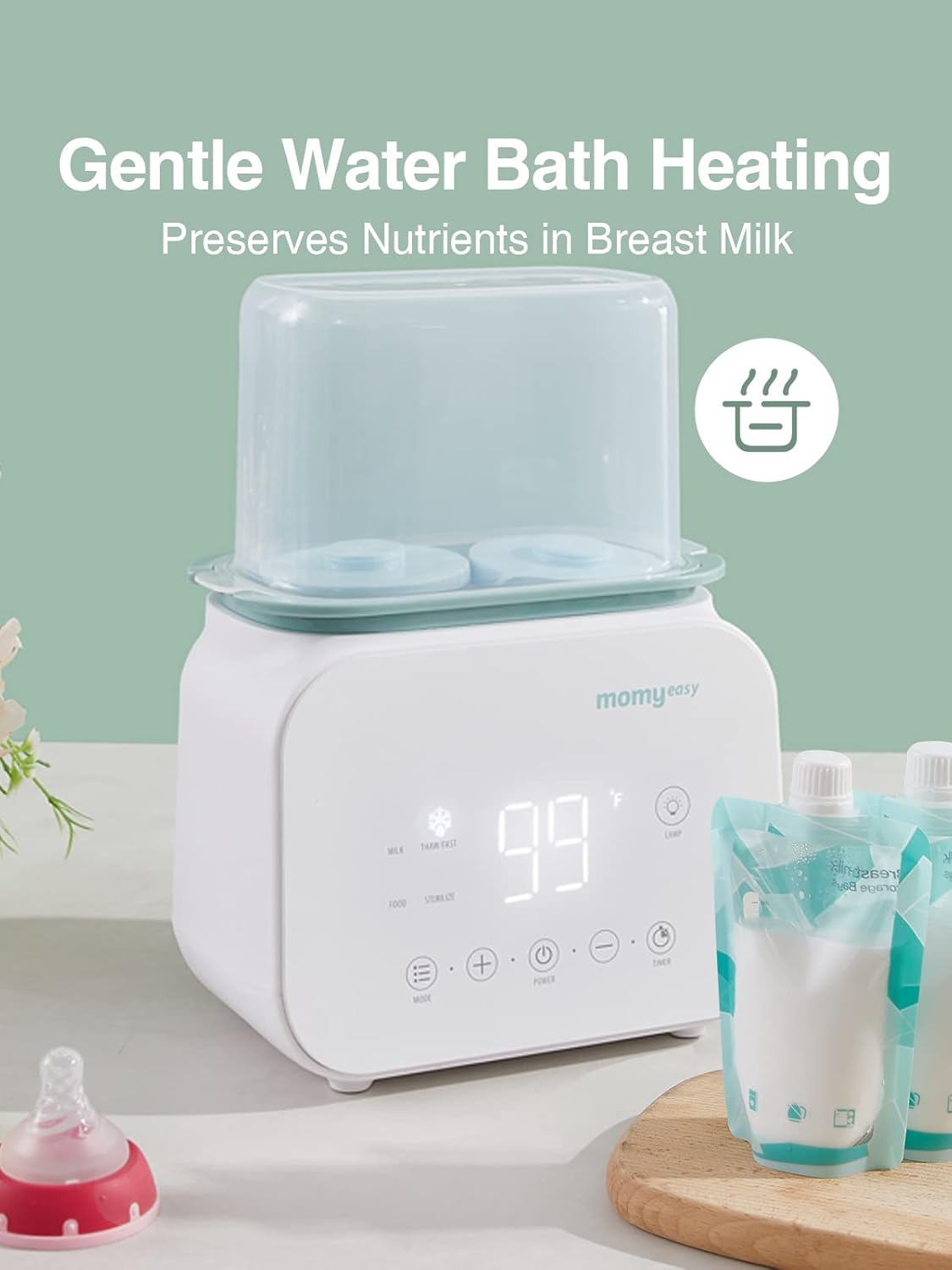 MOMYEASY Bottle Warmer, Fast Baby Bottle Warmer for Breastmilk Formula, 7-in-1 Food Heater&Breast Milk Defrost with LCD Display, Baby Formula Warmer for All Bottles with 24H Temperature Control