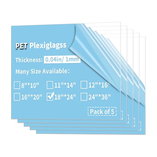 5 Pack 18x24 PET Plexiglass Sheets 0.04" Thick Clear Plexiglass Panels