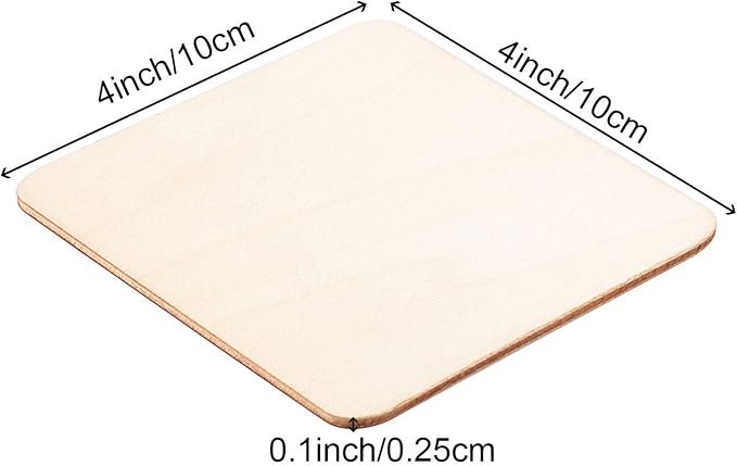 ZOENHOU 150 PCS 4 x 4 Inch Unfinished Wood Squares Bulk, Blank Basswood Sheets