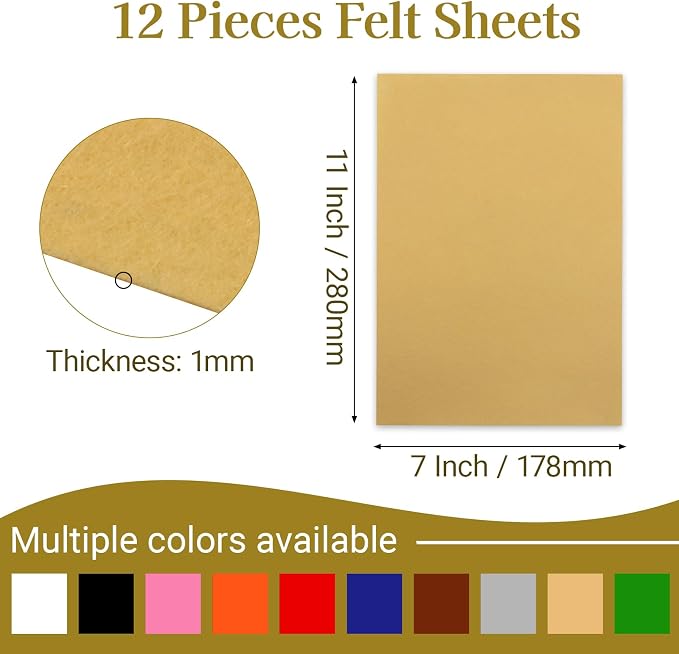 12 Pcs Felt Sheets, 7x11 Inch Stiff Felt