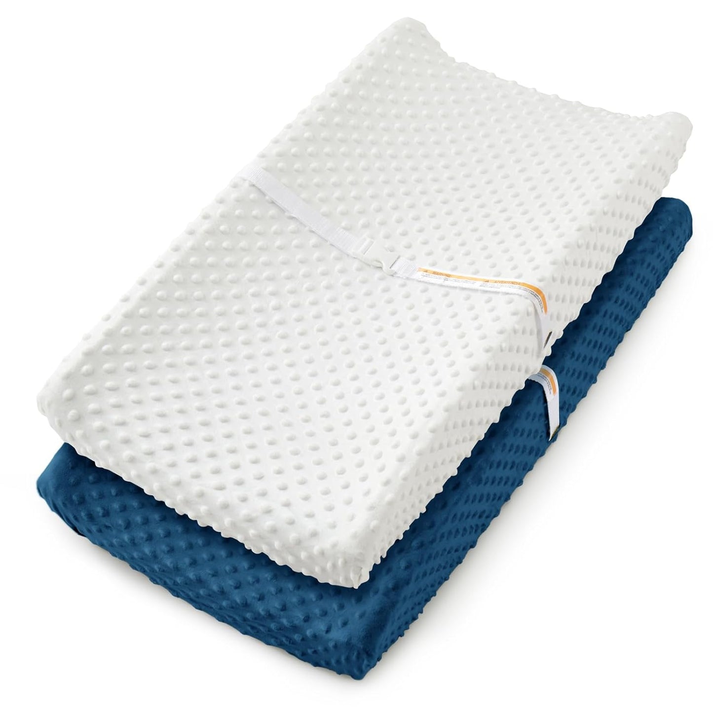 Homiest 2 Pack Changing Pad Cover, White + Light Navy Blue Changing Table Sheets, Ultra Soft Fleece Minky Dot Fabric, Breathable Comfortable Diaper Pad Cover for Girls and Boys, Machine Washable