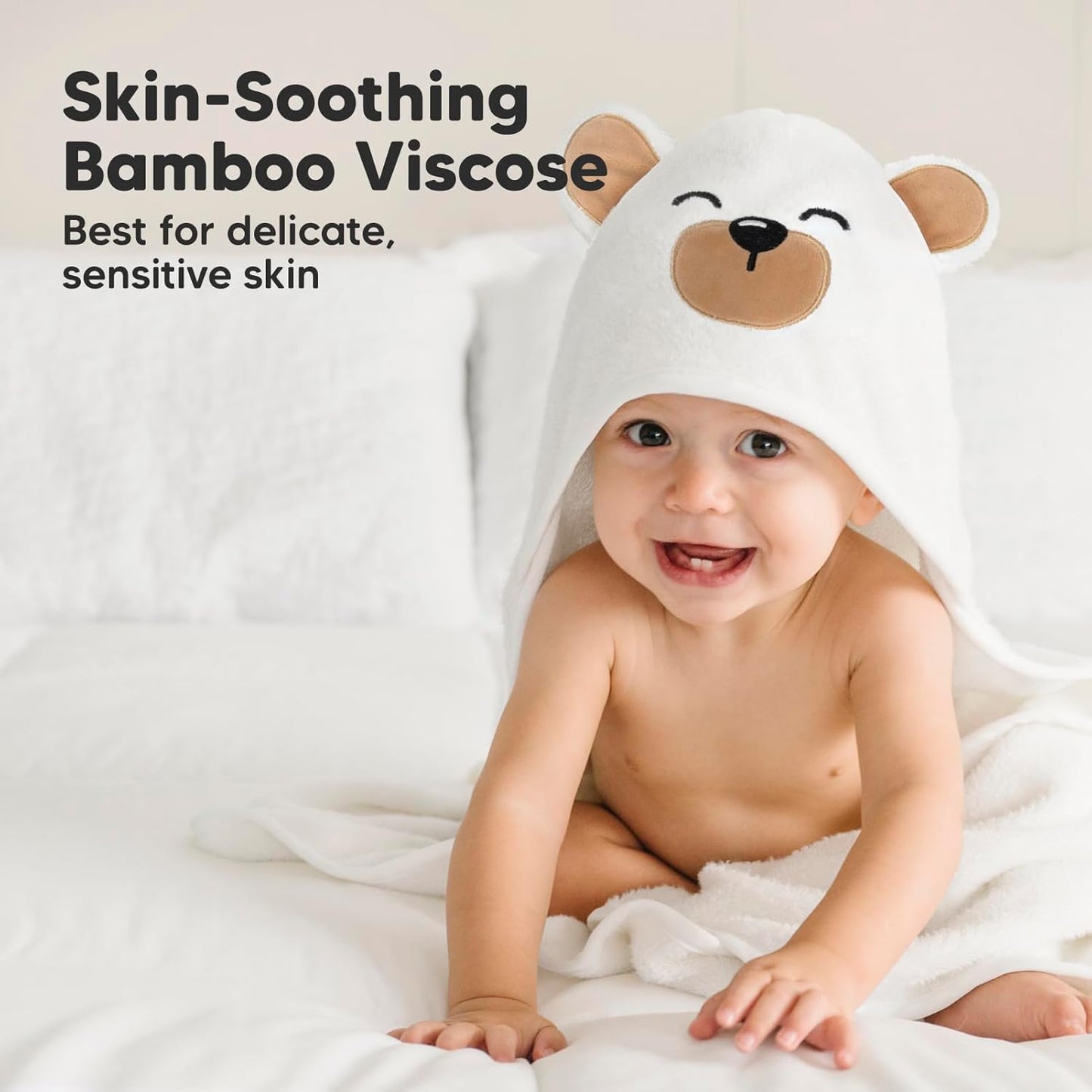 KeaBabies Hooded Baby Towel for Newborn - Viscose Derived from Bamboo Large Baby Bath Towels with Hood for Boys, Girls, Toddler, Extra Absorbent & Soft Newborn Bath Essentials (Grizzly, Regular)