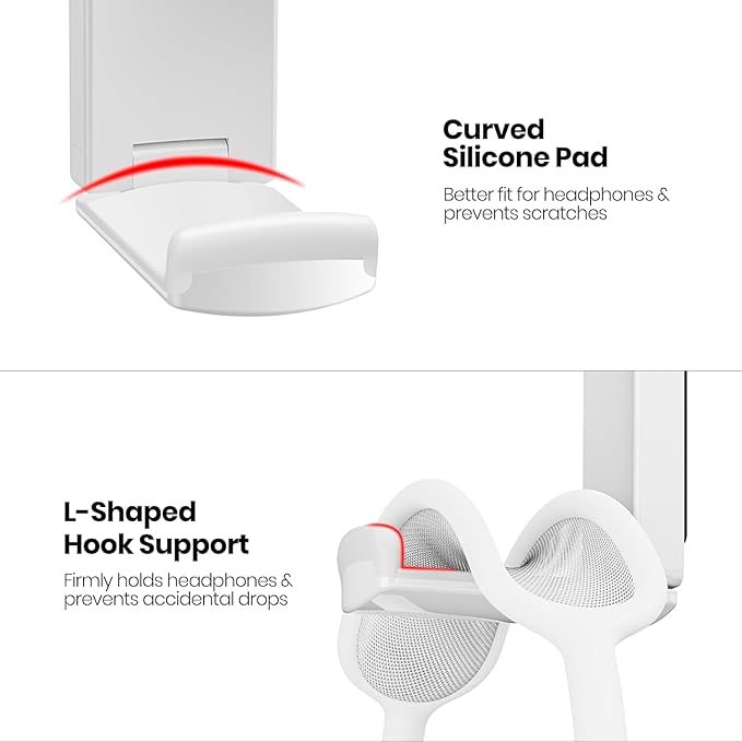 Sticky Headphone Stand Controller Holder - EURPMASK 2 Pack Upgraded Adhesive Headset Hook, Headphone Holder for Desk with Soft Rubber Pads, Gaming Accessory Controller Headset Stand, Pearl White