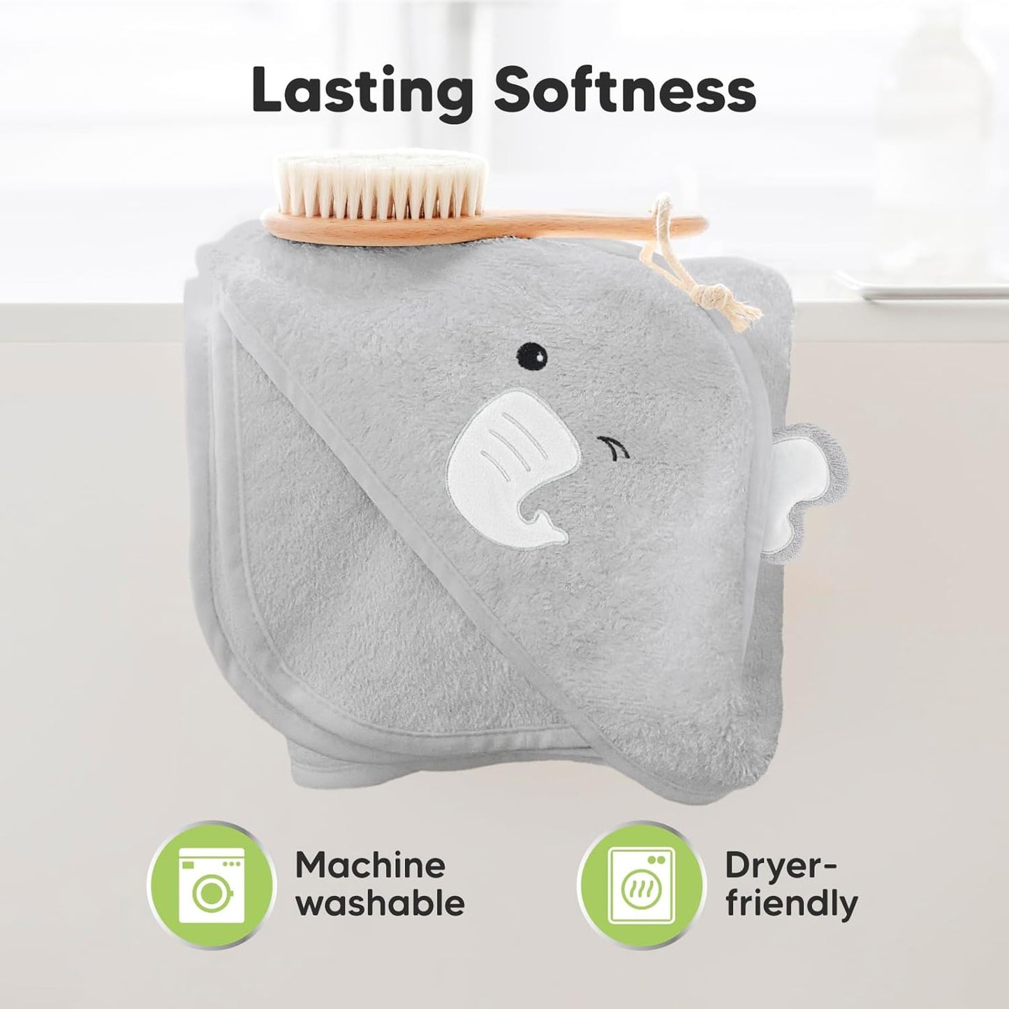 KeaBabies Hooded Baby Towel for Newborn - Viscose Derived from Bamboo Large Baby Bath Towels with Hood for Boys, Girls, Toddler, Extra Absorbent & Soft Newborn Bath Essentials (Elephant, Regular)
