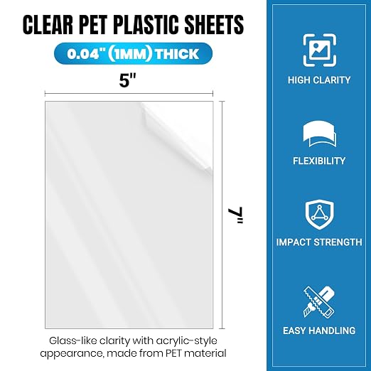 10 Pack of 5 x 7" PET Sheet/Plexiglass Panels 0.04"