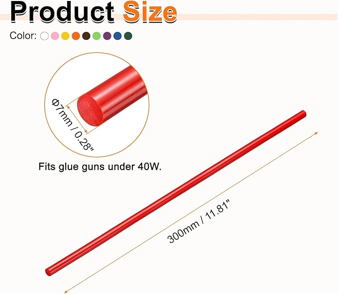 HARFINGTON 10pcs Hot Glue Sticks 0.28" Dia x 11.81" Long EVA Mini Hot Melt
