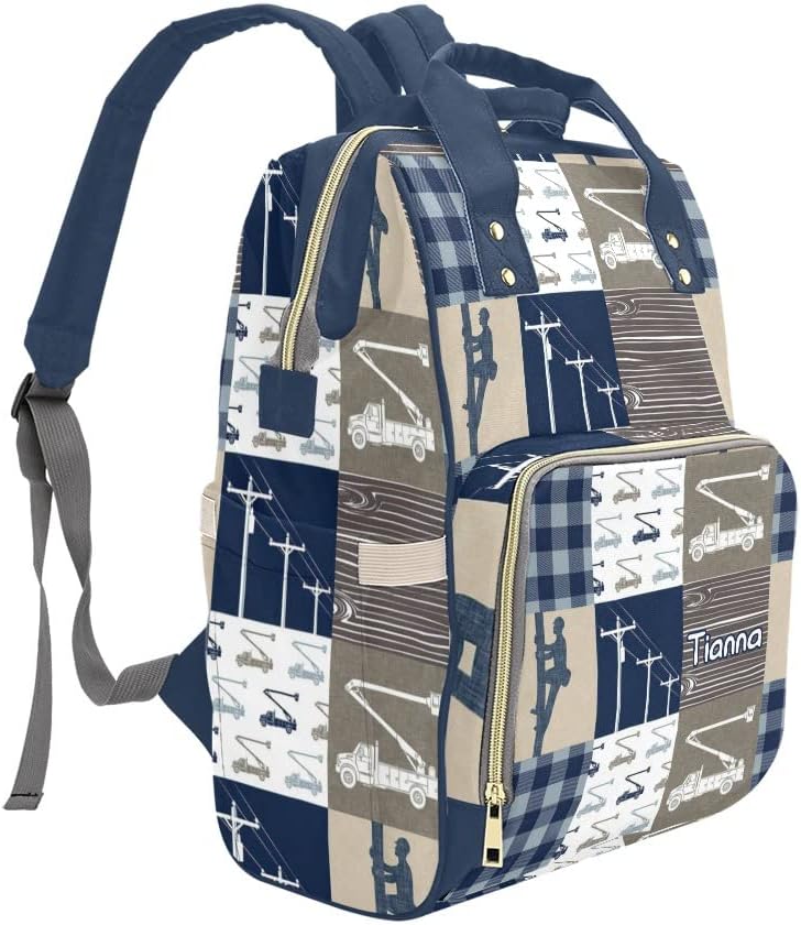 Lineman Patchwork Plaid Diaper Bags with Name Waterproof Mummy Backpack Nappy Nursing Baby Bags Gifts Tote Bag for Women