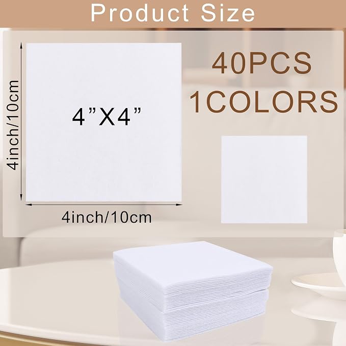 40 Pcs Stiff Felt Fabric Sheet for Crafts, 1mm Thick and 4”x 4”White Felt