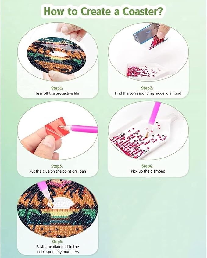 Clendo 8Pcs Diamond Painting Coasters Kits, DIY Landscape Diamond Art Coaster
