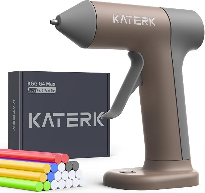 Katerk Cordless Hot Glue Gun Kit, Mini Glue Gun, Auto Shut-Off, Khaki | 2500mAh