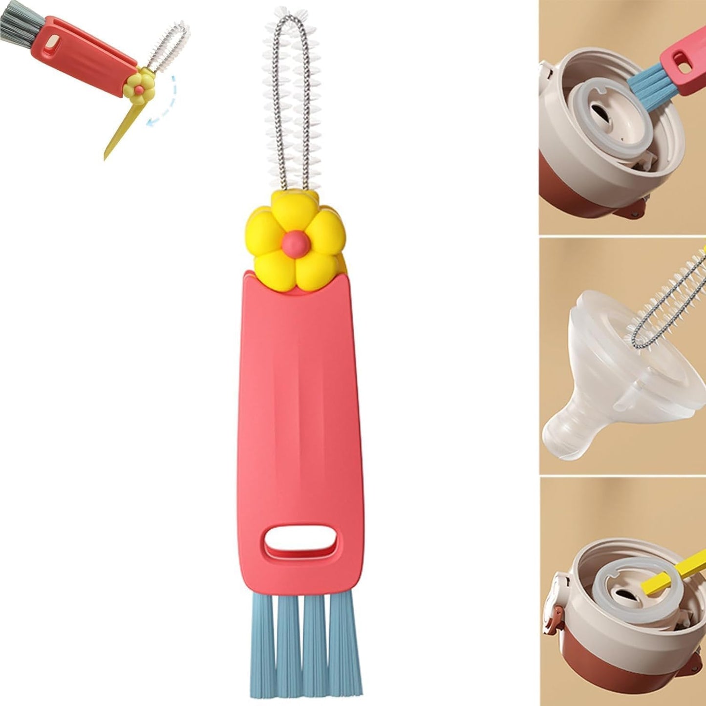 3 in 1 Cup Lid Cleaning Brush, 2025 Multifunctional Crevice Cleaning Brush for Bottle Gap Tight Spaces Cup, Cup Lid Gap Cleaning Brushes Set for All Kinds of Cups and Bottles (Orange)
