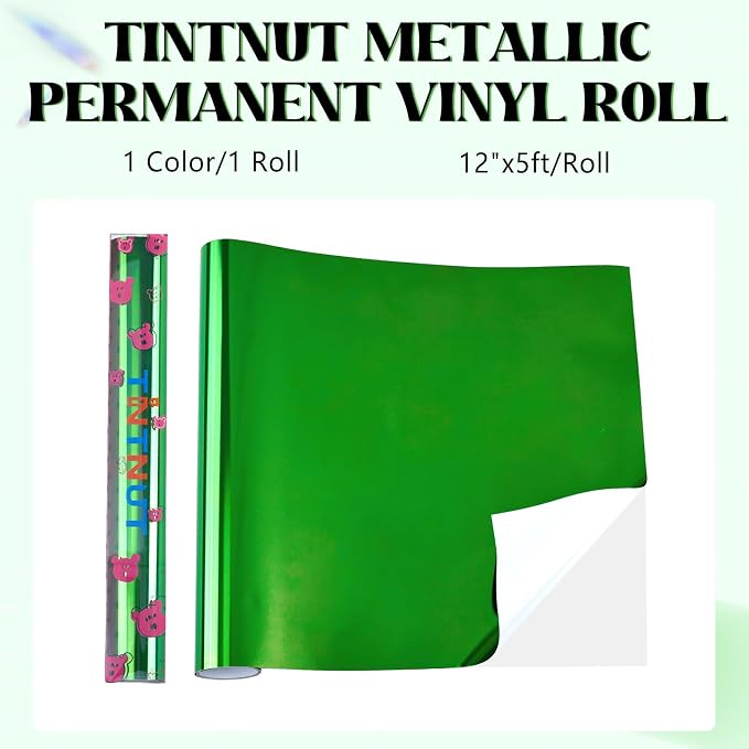 Tintnut Holographic Permanent Vinyl Roll 12in x 5ft Green Adhesive Vinyl |