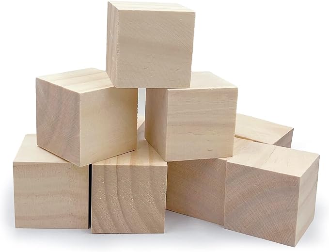 Wood Blocks for Crafts, Unfinished Wood Cubes, 2 Inch Natural Wooden Blocks