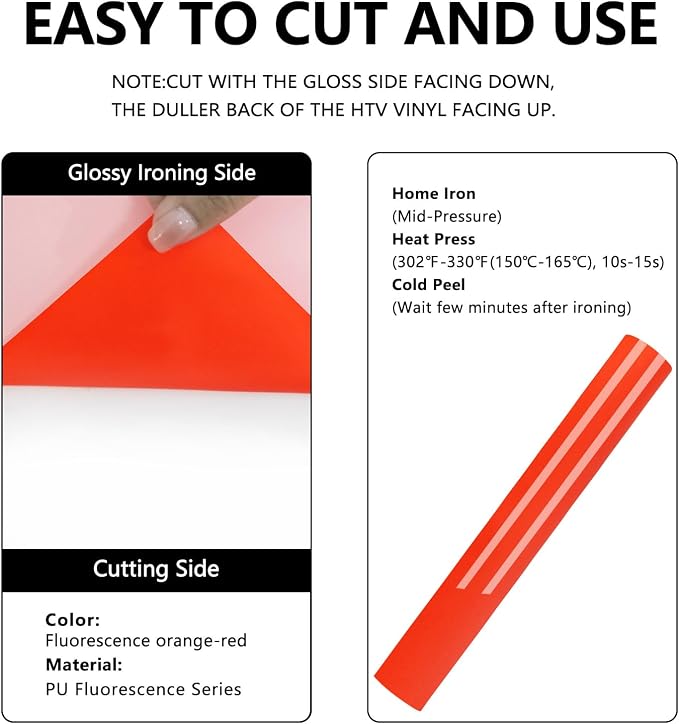 FUNKAKA Fluorescent Orange-Red HTV Heat Transfer Vinyl Rolls