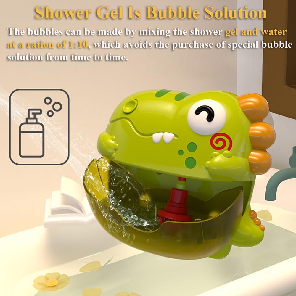 Dinosaur Bathtub Bubble Maker Toy, Dino Tub Bubble Blower Toy Electric Bubble Machine Bath Toy with Colorful Gradient Lights and Joyful Music, No Special Bubble Solution Needed